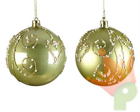 PALLINA DI NATALE VERDE PISTACCHIO DECORATA 2 ASSORTITE