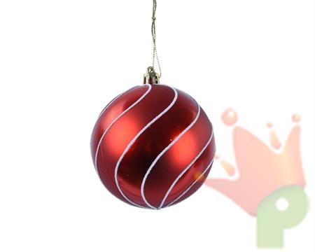 PALLINA DI NATALE ROSSA A STRISCE BIANCHE 8 CM