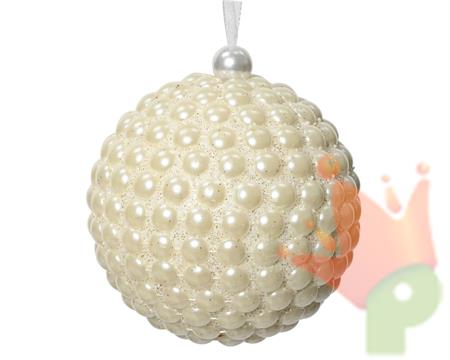 PALLINA DI NATALE BIANCA CON PERLE 8 CM