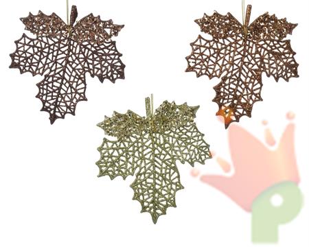 FOGLIA IN PLASTICA DA APPENDERE CON GLITTER