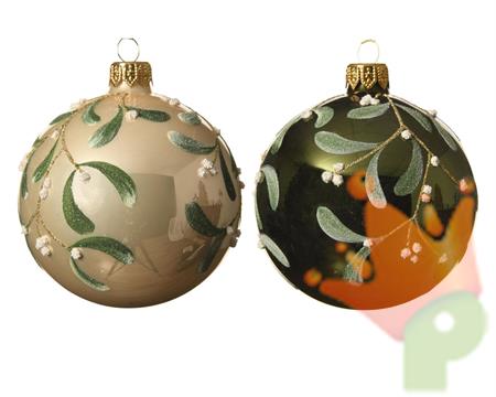 PALLINA DI NATALE AVORIO/VERDE DECORATA