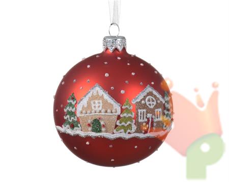 PALLINA DI NATALE IN VETRO ROSSA DECORO CASE NATALIZIE 8 CM