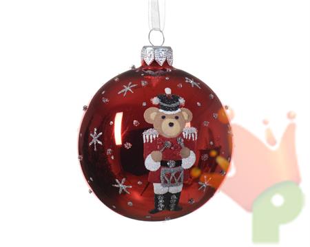 PALLINA DI NATALE IN VETRO ROSSA ORSO SCHIACCIANOCI 8 CM