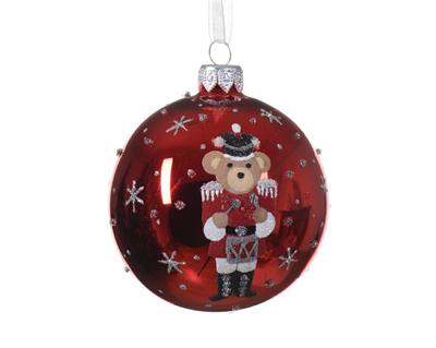 PALLINA DI NATALE IN VETRO ROSSA ORSO SCHIACCIANOCI 8 CM