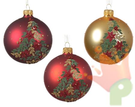 PALLINA DI NATALE IN VETRO ROSSO/ORO OPACA FLOREALE 8 CM