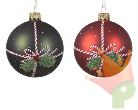 PALLINA VETRO OPACO ROSSO/VERDE CON DECORO