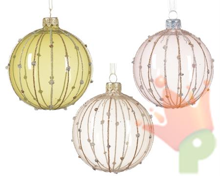 PALLINA IN VETRO TRASPARENTE ORO/ROSA DECORO GLITTER