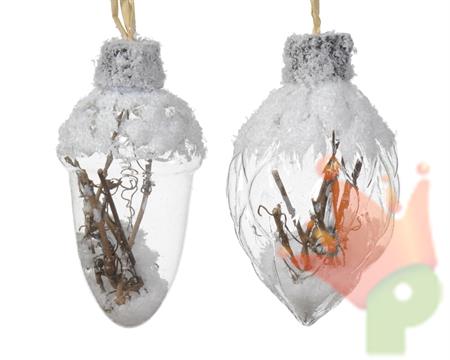 PALLINA DI NATALE FORMA GHIANDA TRASPARENTE DECORATA