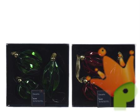 PALLINE DI NATALE ROSSO/VERDE DECORATE 3PZ