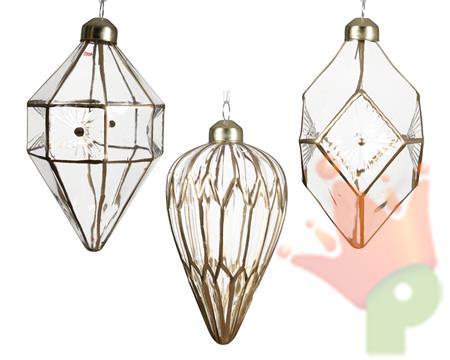 PALLINA IN VETRO TRASPARENTE CON RIFINITURE ORO 12CM 3ASS