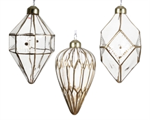 PALLINA IN VETRO TRASPARENTE CON RIFINITURE ORO 12CM 3ASS