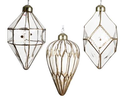 PALLINA IN VETRO TRASPARENTE CON RIFINITURE ORO 12CM 3ASS