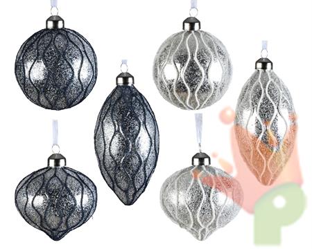 PALLINA DI NATALE IN VETRO ARGENTO CON GLITTER BLU 8 CM