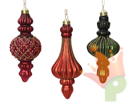 PENDENTE IN VETRO OPACO ROSSO / VERDE GLITTER ORO 1 PZ 15X6 CM