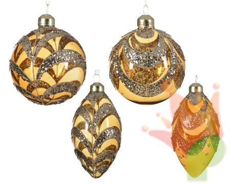 PALLINA DI NATALE IN VETRO AMBRA TRASPARENTE CON GLITTER