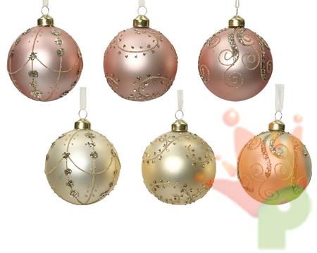PALLINA DI NATALE OPACO ROSA/ORO CON GLITTER