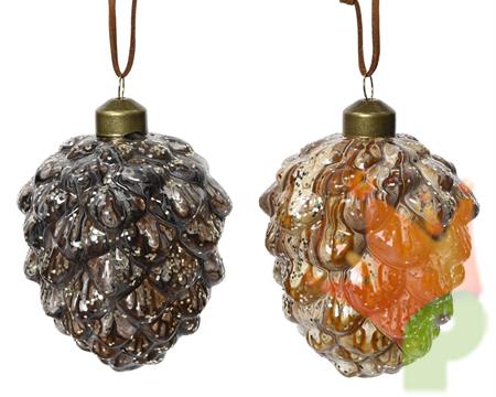 PENDENTE PIGNA VETRO AMBRA/MARRONE GLITTER ORO