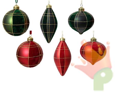 PALLINA DI NATALE VETRO VERDE/ROSSO FINITURA VELLUTO