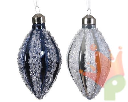 PALLINA DI NATALE A GOCCIA IN VETRO DECORATA BLU/ARG