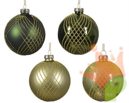 PALLINA IN VETRO VERDE DECORATA CON GLITTER