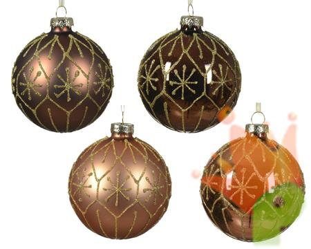 PALLINA VETRO DECORATA MARRONE/AMBRA CON GLITTER