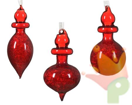 PENDENTE VETRO ROSSO  FORME ASSORTITE H.13 CM