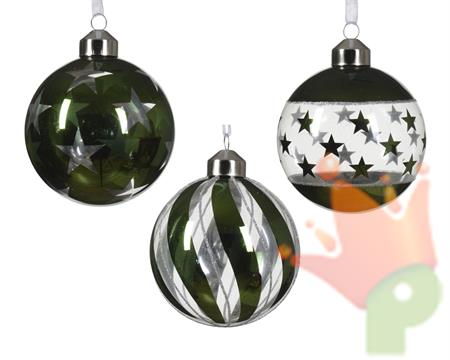 PALLINA DI NATALE VERDE 3 DECORI ASSORTITI