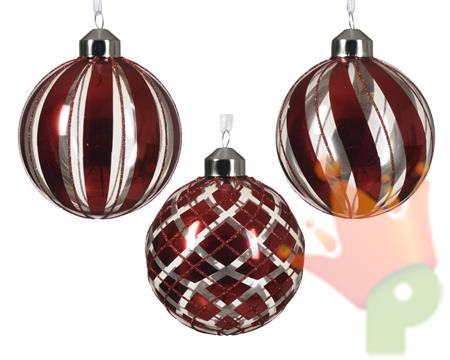 PALLINA ROSSA IN VETRO DECORATA 8 CM 1 PZ