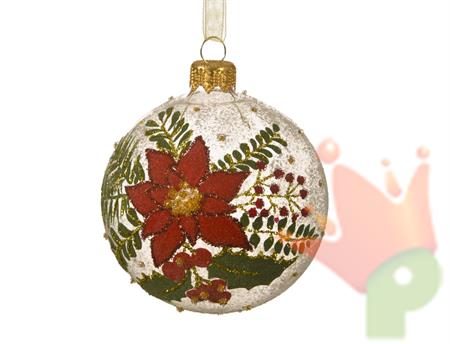 PALLINA VETRO TRASPARENTE DECORO NEVE STELLA DI NATALE 8 CM