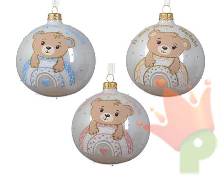 PALLINA VETRO DECORATA ORSETTO IL MIO PRIMO NATALE 10 CM