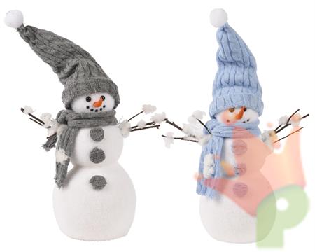 PUPAZZO DI NEVE FLOCCATO CON CAPPELLO SCIARPA 1 PZ H.27CM
