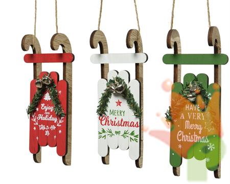 SLITTA IN LEGNO MERRY CHRISTMAS 3 ASS