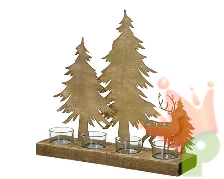 PORTA TEALIGHT NATALIZIO  IN LEGNO FERRO COLORE ORO H.30,5X32X9C