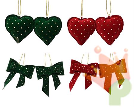PENDENTE CUORE / FIOCCO VERDE ROSSO POIS 11,3X9X2 CM 1 SET DA 2