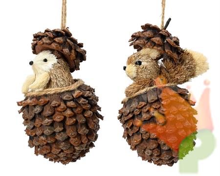 PENDENTE PIGNA CON SCOIATTOLO H.19X11X13,5CM 1 PZ ASSORTITO