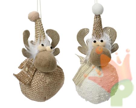 PENDENTE CERVO POLIESTERE BIANCO/BEIGE H.15X8 CM 1 PZ ASSORTITO