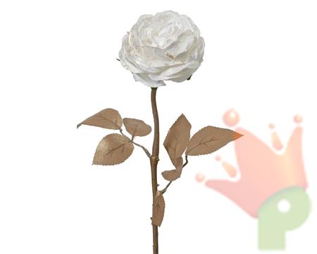 ROSA BIANCA GLITTER SU STELO H.57X9,5 CM