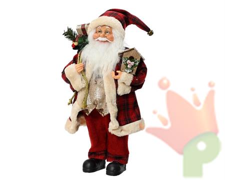 BABBO NATALE CON CAPPOTTO ROSSO A QUADRI H.110X40X28 CM