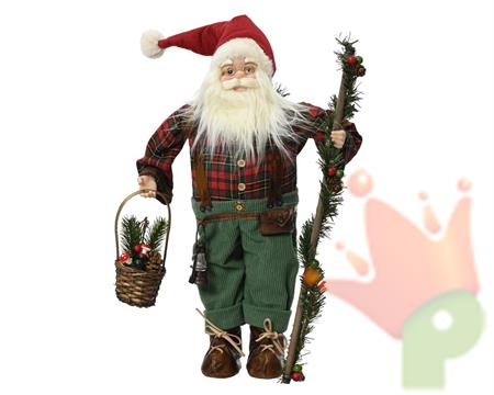 BABBO NATALE CON CESTINO E BASTONE H.60X27X19 CM