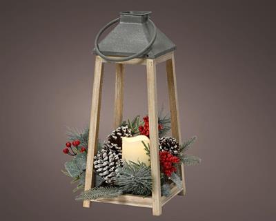LANTERNA IN LEGNO CON CANDELA A BATTERIA 36CM