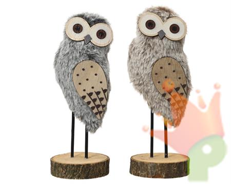 GUFO IN POLIESTERE CON BASE IN LEGNO  1 PZ ASS