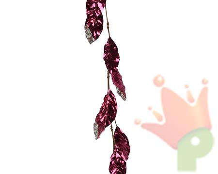 GHIRLANDA NATALIZIA CON FOGLIE ROSSE GLITTER ARGENTO 120 CM