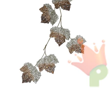 GHIRLANDA CON FOGLIE MARRONI GLITTER ARGENTO 120 CM