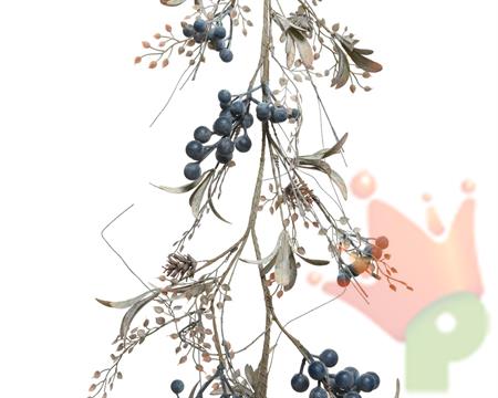 GHIRLANDA NATALIZIA CON FOGLIE PIGNE E BACCHE BLU 130X10 CM