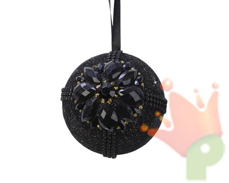 PALLINA DI NATALE NERA DECORO FIORE 8 CM