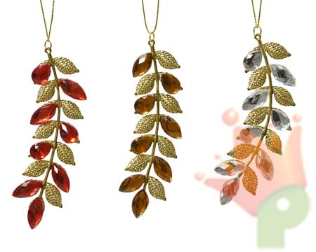 PENDENTE FOGLIA IN FERRO ORO CON PIETRE ROSSE/ORO/ARGENTO 10 CM