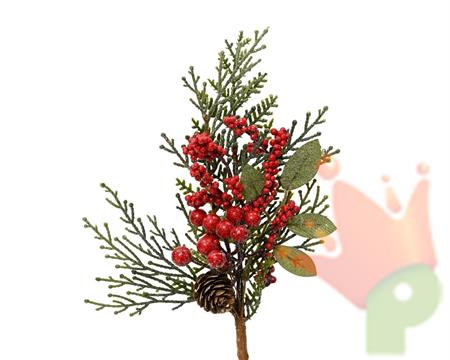 RAMETTO CON PIGNA BACCHE ROSSE 26X10X6 CM