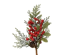 RAMETTO CON PIGNA BACCHE ROSSE 26X10X6 CM