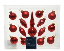 SET PALLINE DI NATALE PIGNE PUNTALE IN VETRO 15 PZ 13X3 CM