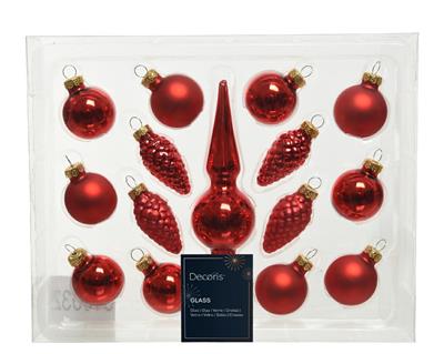 SET PALLINE DI NATALE PIGNE PUNTALE IN VETRO 15 PZ 13X3 CM